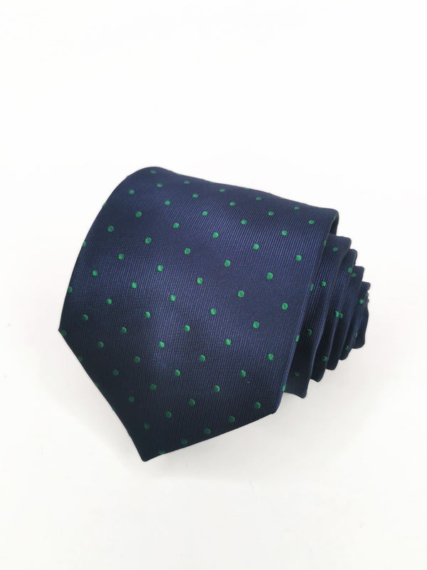 Corbata azul marino de lunares verdes medianos