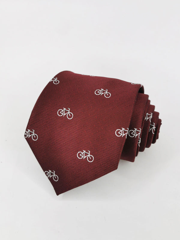 Corbata burdeos con bicicletas blancas - DiversoMen
