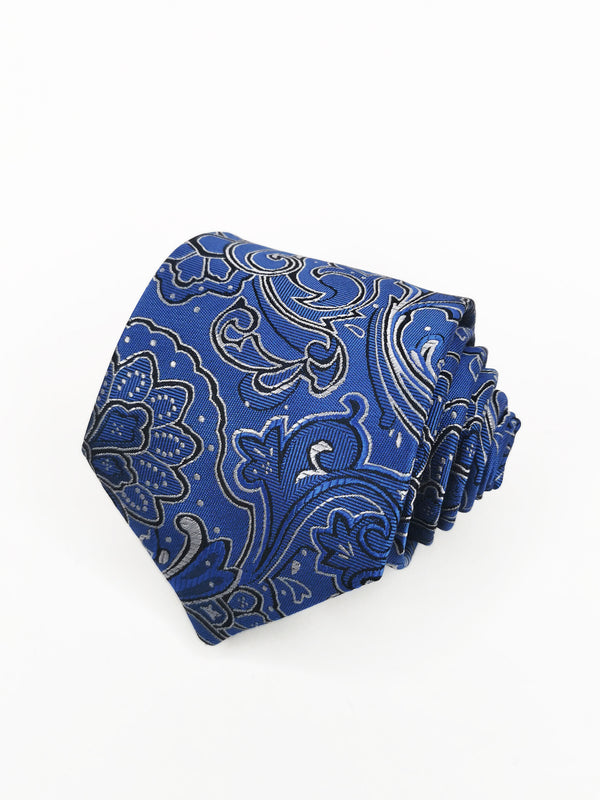 Corbata azul con cachemir plateado y negro