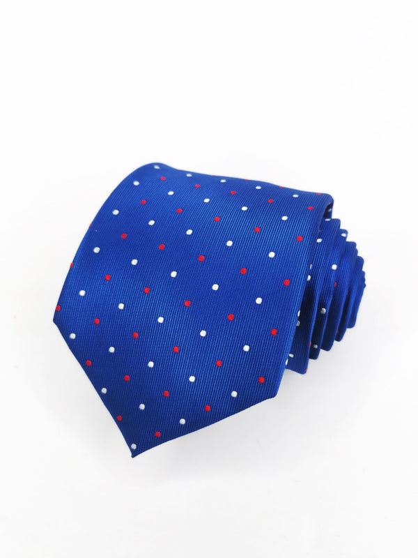 Corbata azul con lunares blancos y rojos medianos