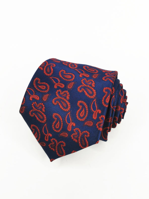 Corbata azul marino con cachemir rojo oscuro