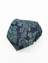 Corbata azul marino con cachemir verde y blanco - DiversoMen