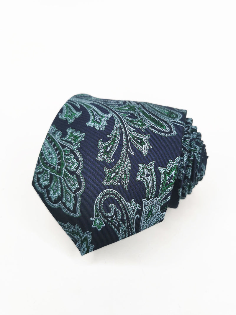 Corbata azul marino con cachemir verde y blanco - DiversoMen