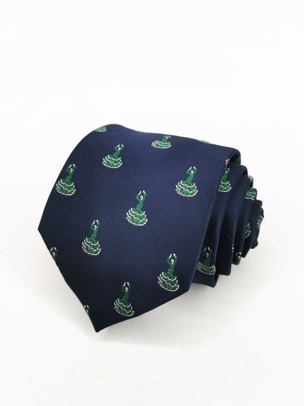 Corbata azul marino con flamenca verde