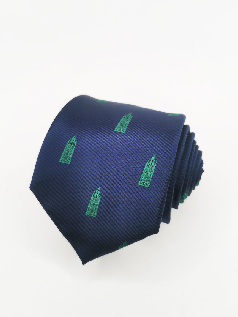 Corbata azul marino con Giralda verde