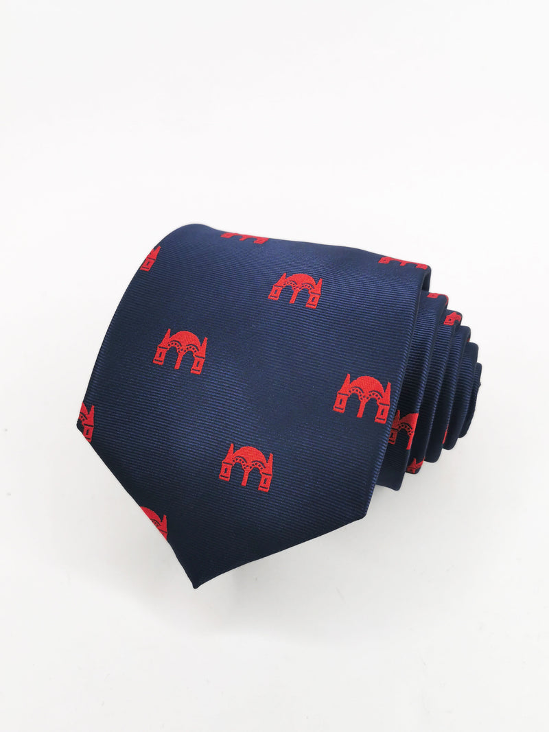 Navy blue tie with red fair expo cover