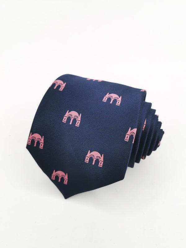 Corbata azul marino con portada feria expo rosa
