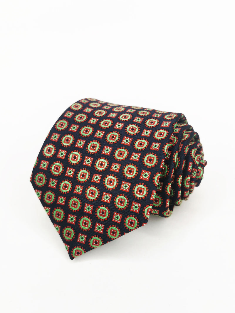 Corbata azul marino medallones rojos y verdes DiversoMen