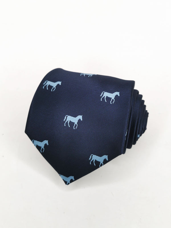 Corbata azul marino con caballos celestes