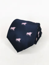 Corbata azul marino con toros rosas