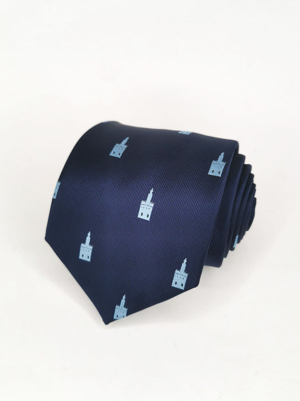 Navy blue tie with light blue Torre del Oro