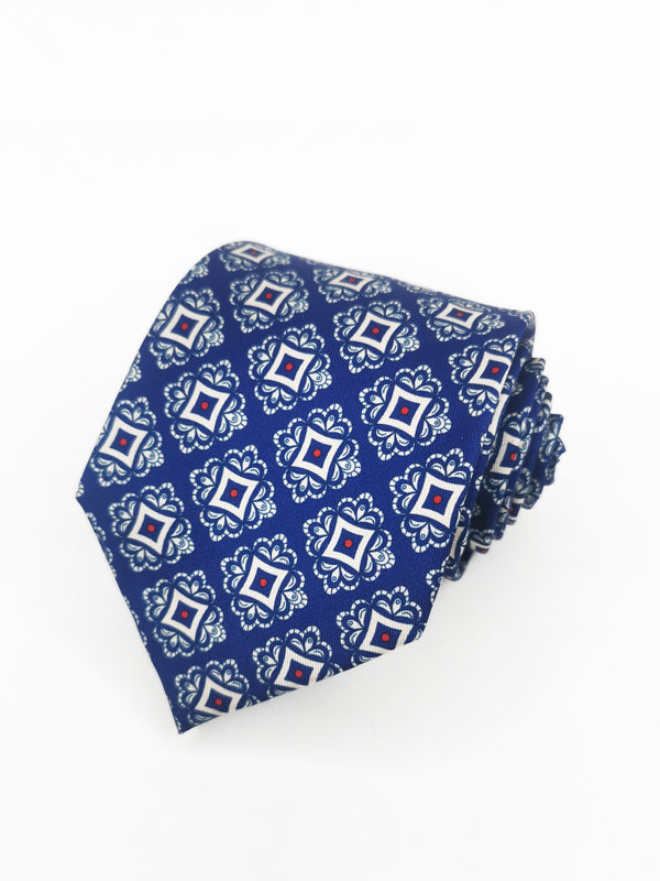 Corbata azul oscuro con mosaicos blancos