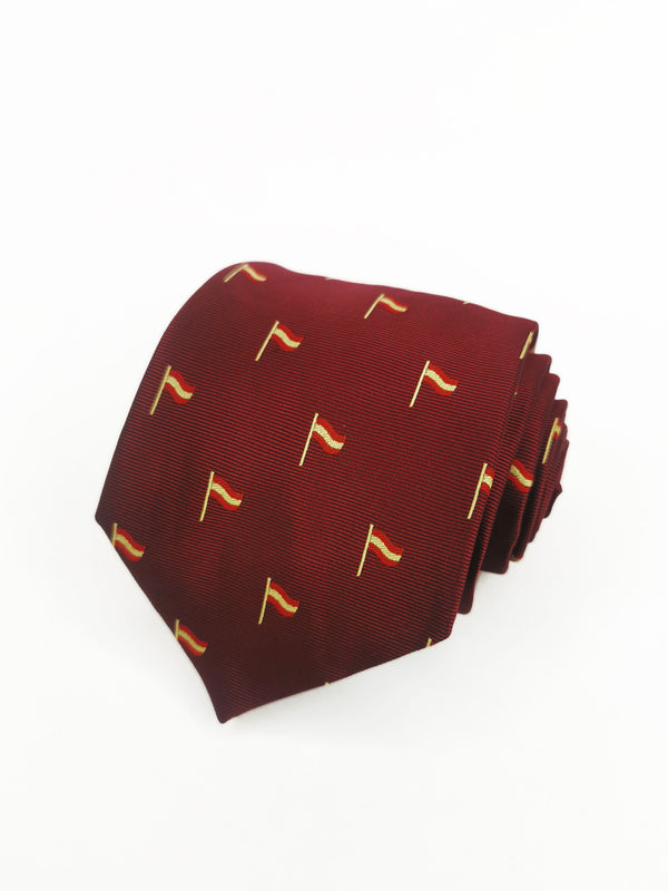 Burgundy tie with Spanish flags