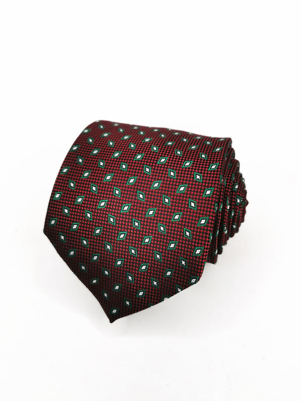 Corbata burdeos con rombos verdes