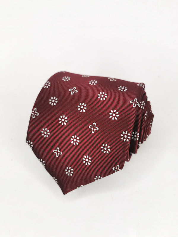 Burgundy tie with flowers and crosses