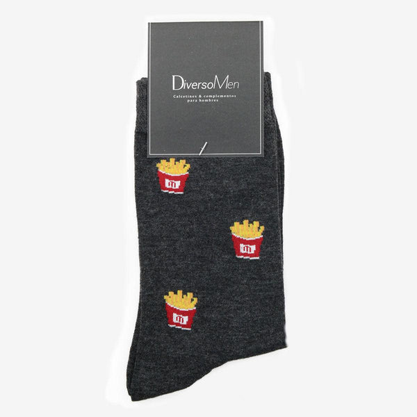 Calcetines gris oscuro con patatas fritas - DiversoMen