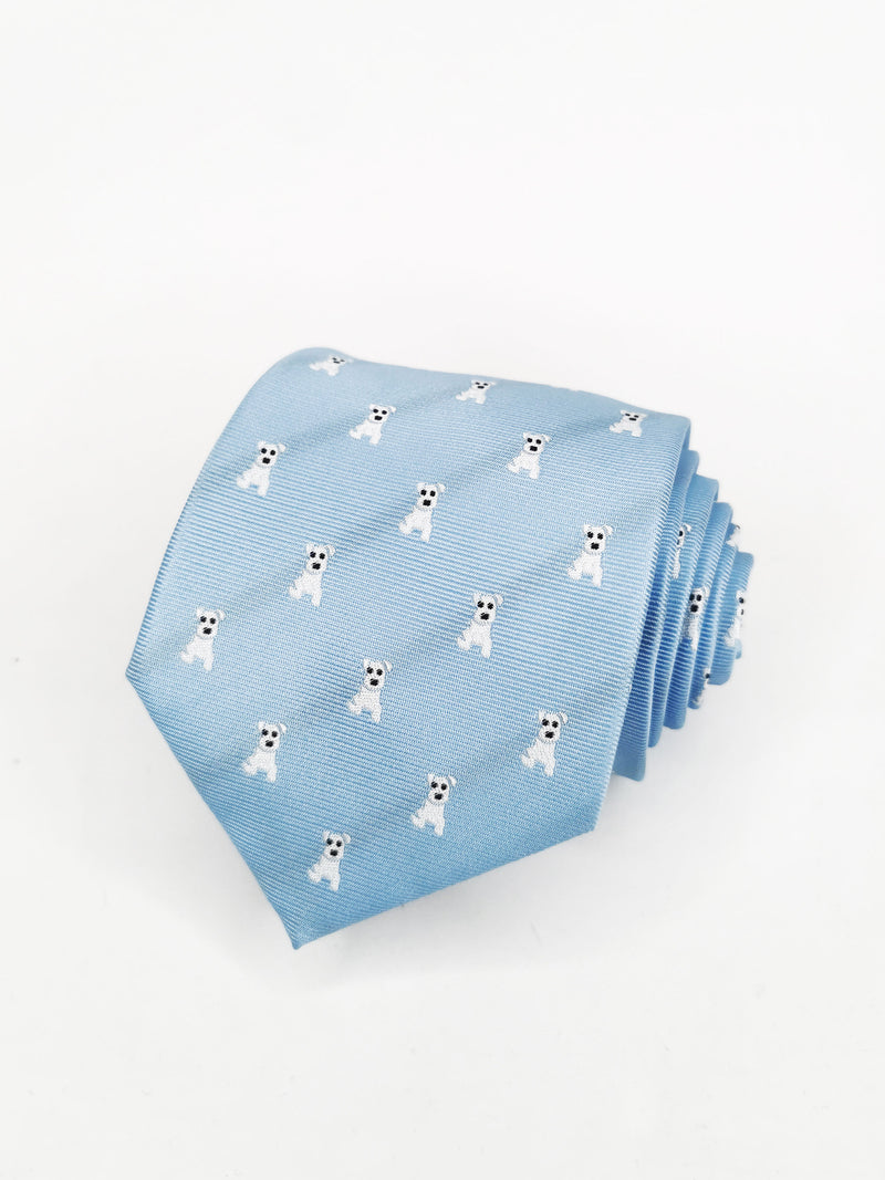 Light blue tie with white dogs