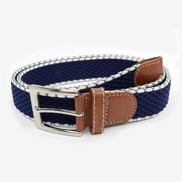 Cinturón trenzado elástico azul marino rayas blancas - DiversoMen