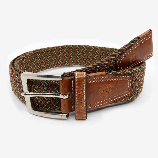 Cinturón trenzado elástico marrón y verde - DiversoMen