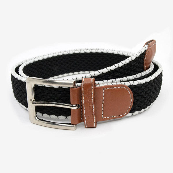 Cinturón trenzado elástico negro rayas blancas - DiversoMen