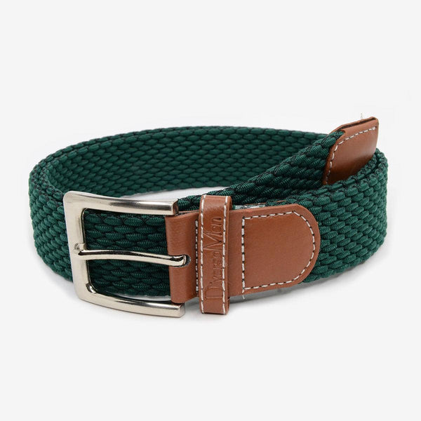 Cinturón trenzado elástico verde oscuro hebilla cuadrada - DiversoMen
