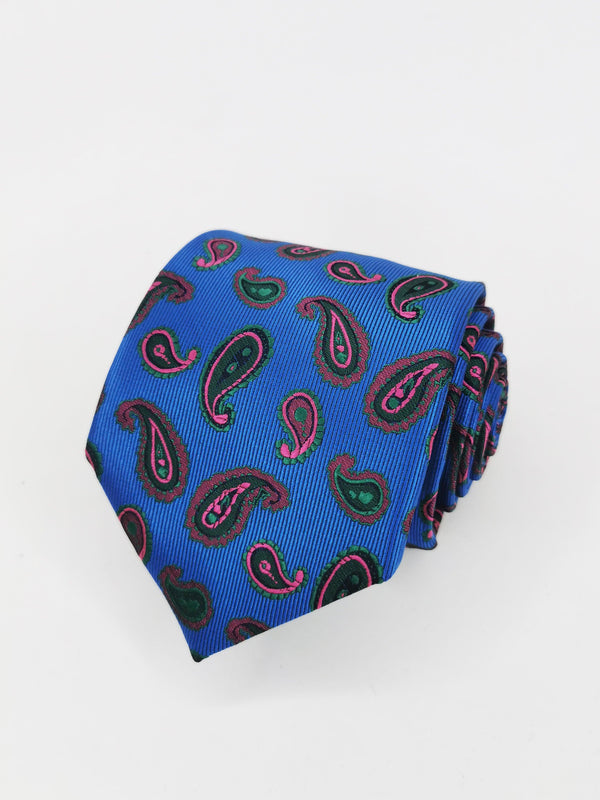 Corbata azul con cachemir verde y rosa - DiversoMen