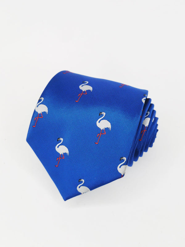 Corbata azul con flamencos grises - DiversoMen