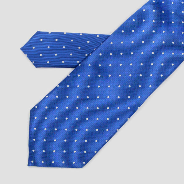 Corbata azul con lunares blancos medianos - DiversoMen