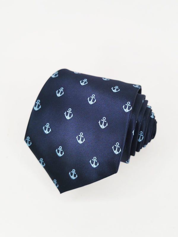 Corbata azul marino con anclas celestes - DiversoMen