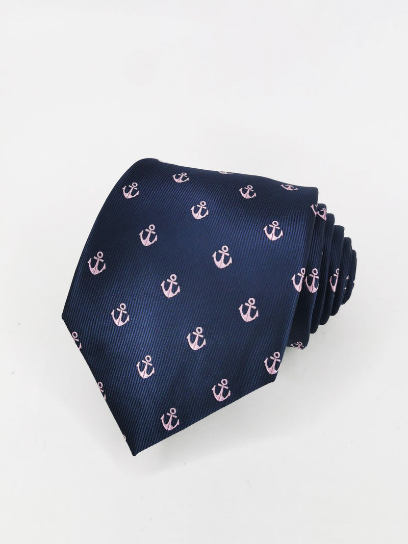 Corbata azul marino con anclas rosas - DiversoMen
