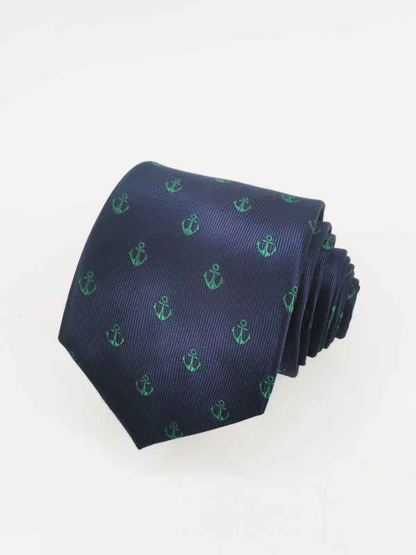Corbata azul marino con anclas verdes - DiversoMen