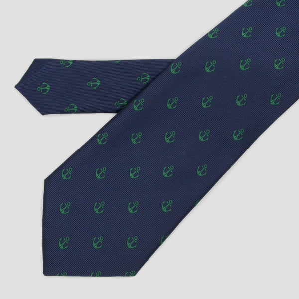 Corbata azul marino con anclas verdes - DiversoMen
