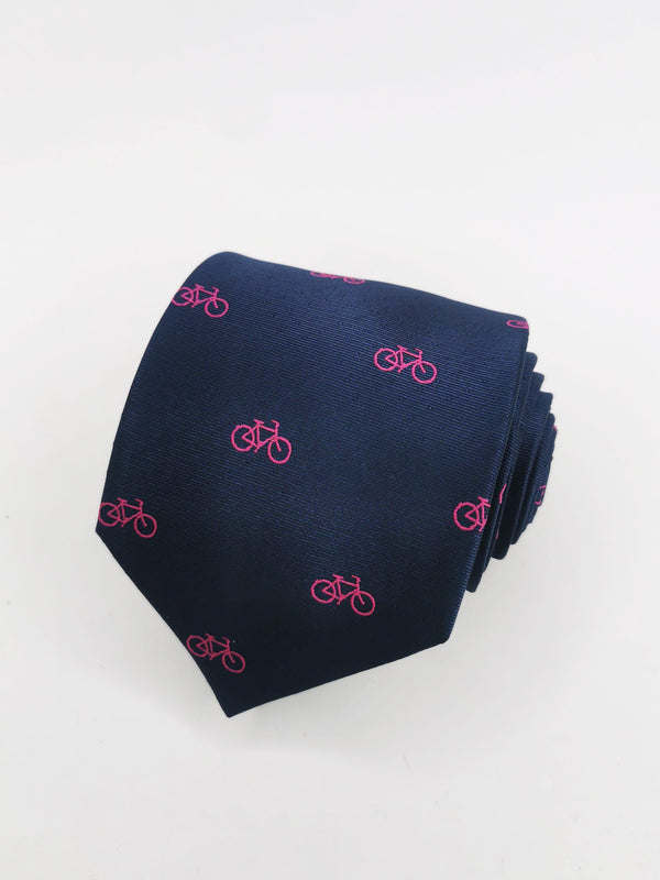 Corbata azul marino con bicicletas rosa fucsia - DiversoMen