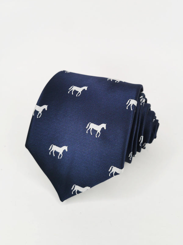Corbata azul marino con caballos blancos - DiversoMen