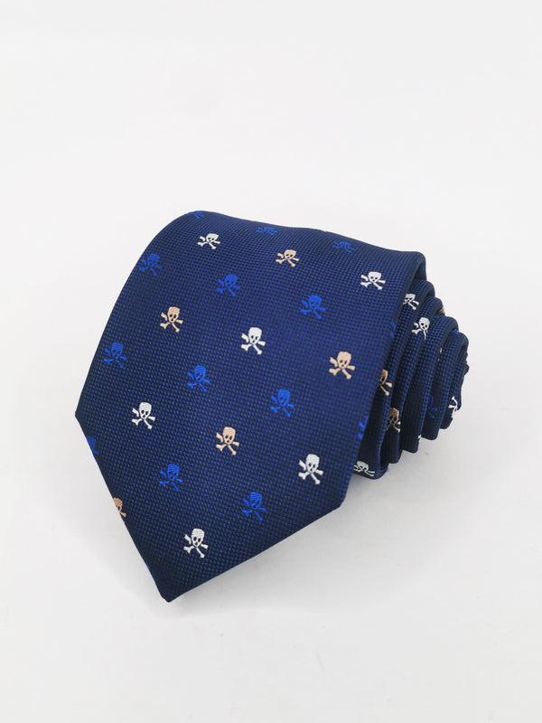 Corbata azul marino con calaveras piratas azul y blanco - DiversoMen