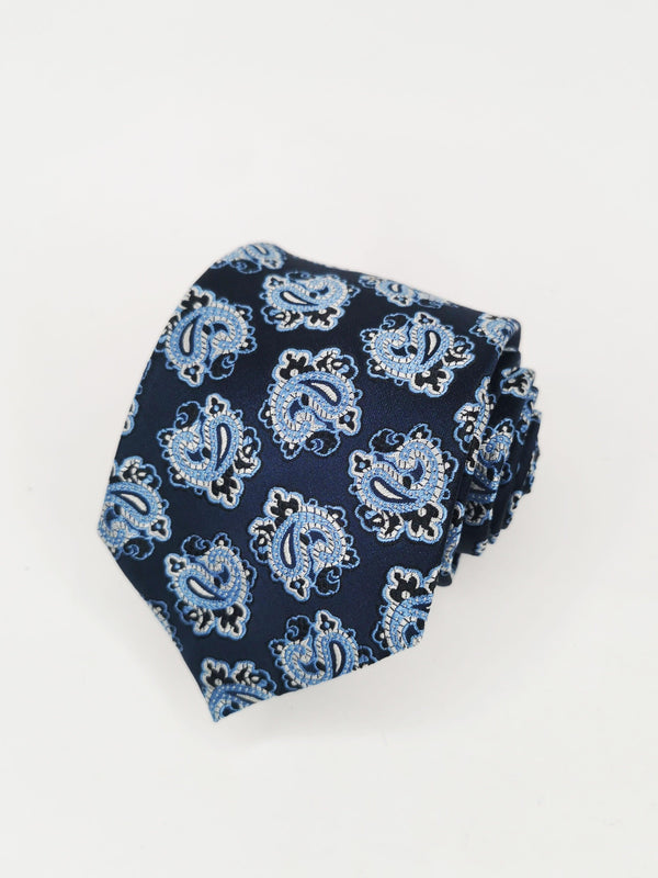 Corbata azul marino con figuras de cachemir celestes - DiversoMen