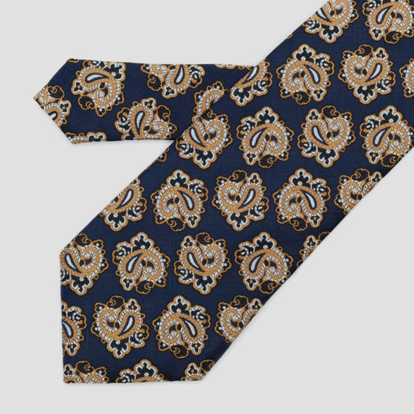 Corbata azul marino con figuras de cachemir dorados - DiversoMen