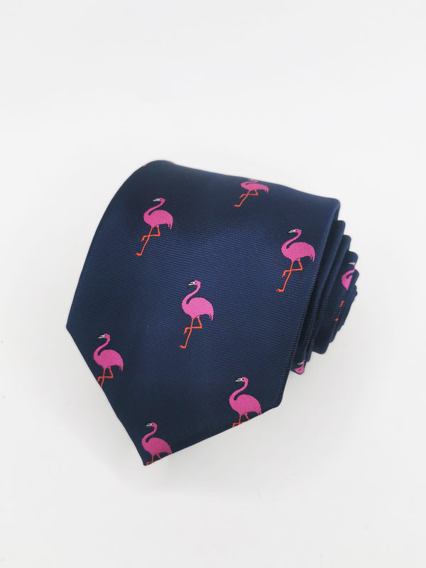 Corbata azul marino con flamencos rosas fucsia - DiversoMen