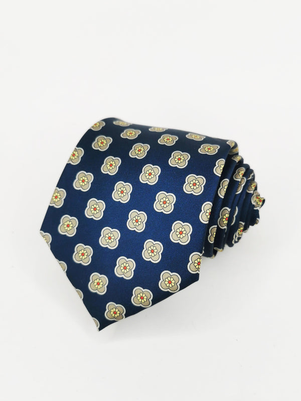 Corbata azul marino con flores marrones - DiversoMen
