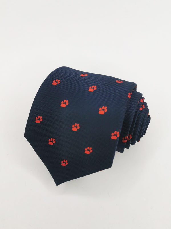 Corbata azul marino con huellas rojas - DiversoMen