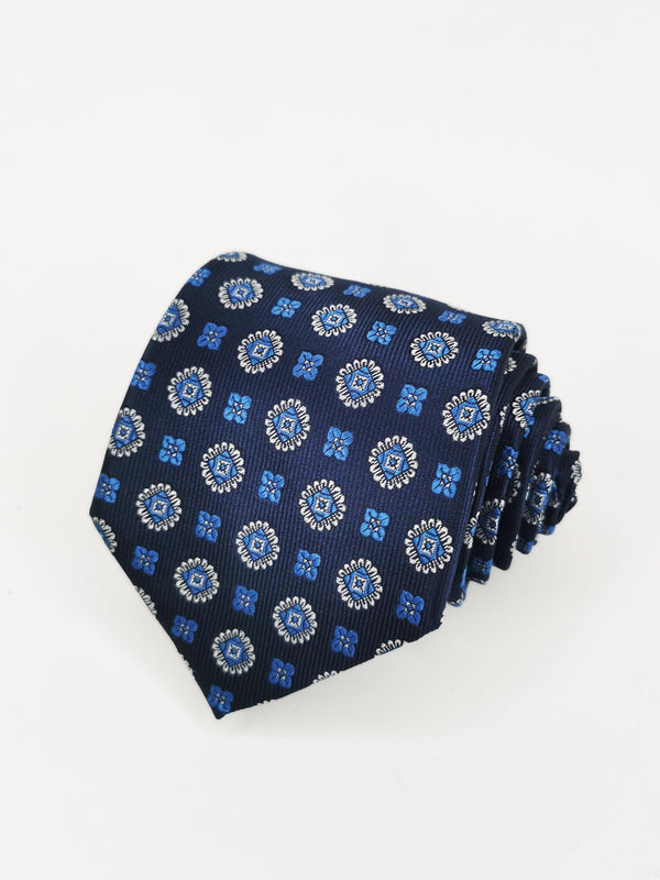 Corbata azul marino con medallones azules - DiversoMen