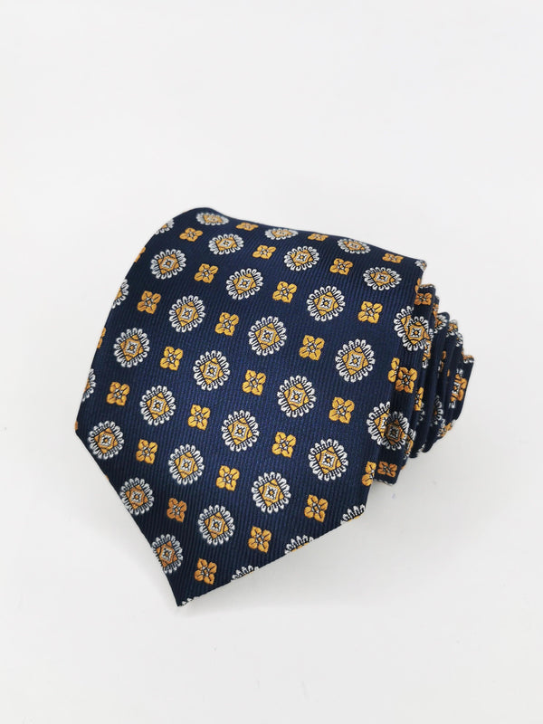 Corbata azul marino con medallones dorados - DiversoMen