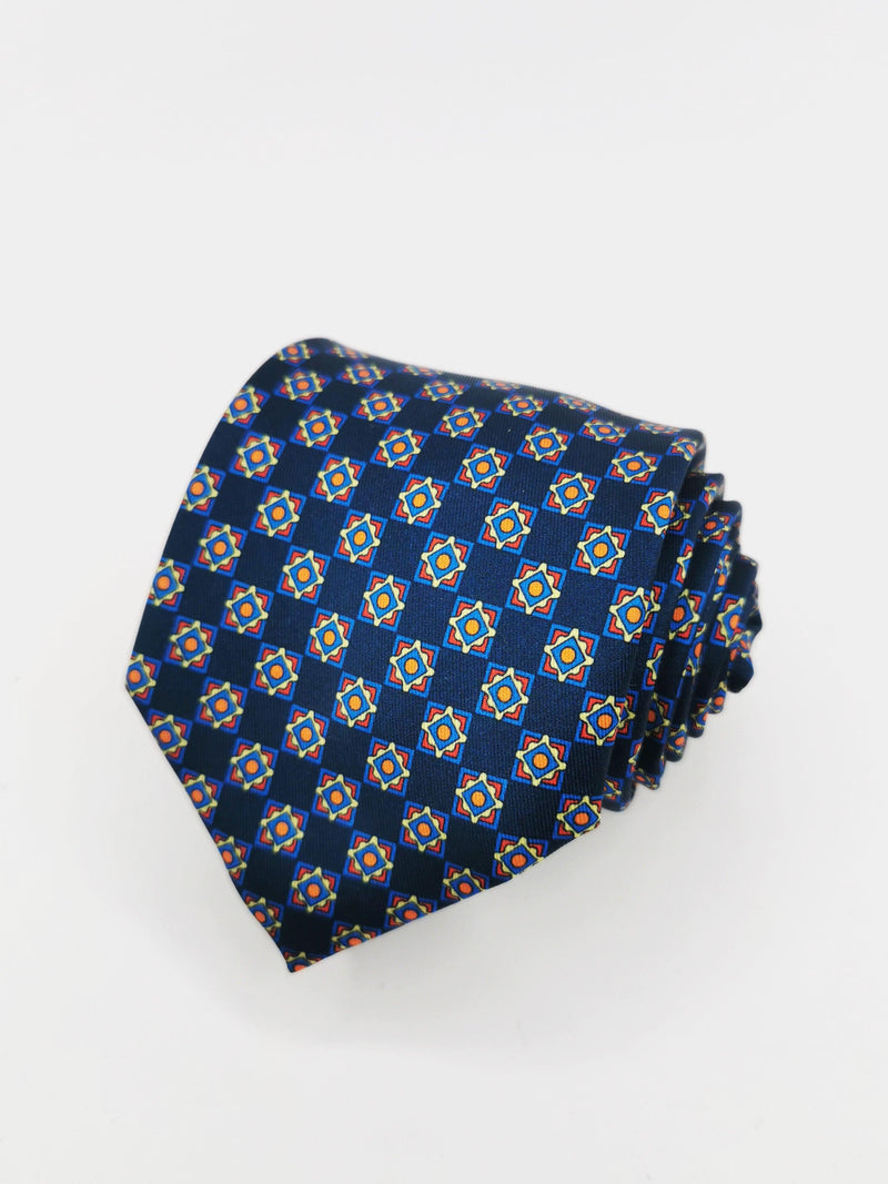 Corbata azul marino con mosaicos burdeos - DiversoMen
