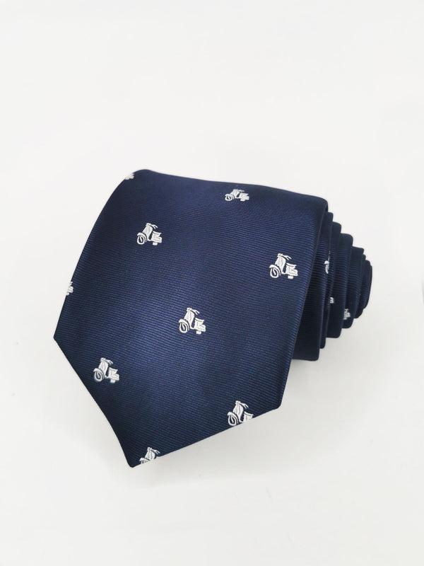 Corbata azul marino con motos vespas blancas - DiversoMen
