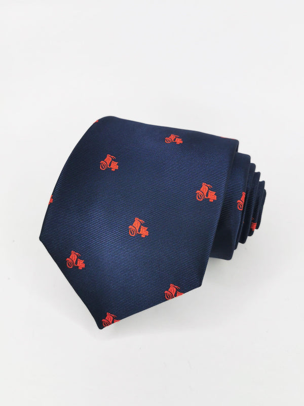 Corbata azul marino con motos vespas rojas - DiversoMen