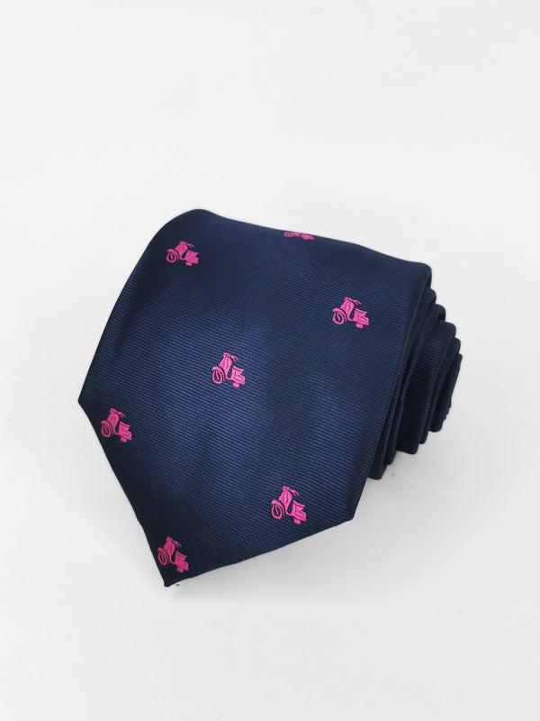 Corbata azul marino con motos vespas rosa fucsia - DiversoMen