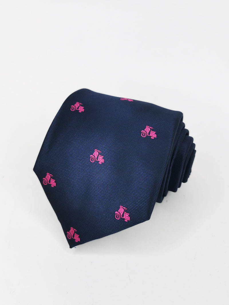Corbata azul marino con motos vespas rosa fucsia - DiversoMen