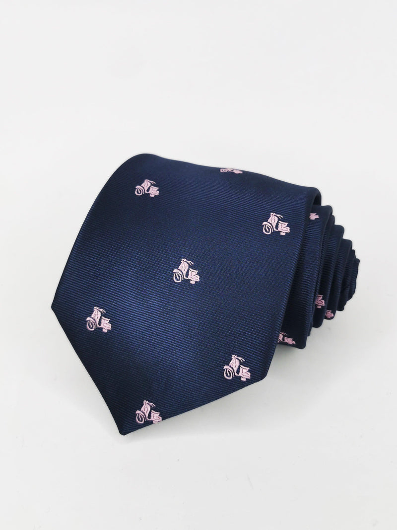 Corbata azul marino con motos vespas rosas - DiversoMen