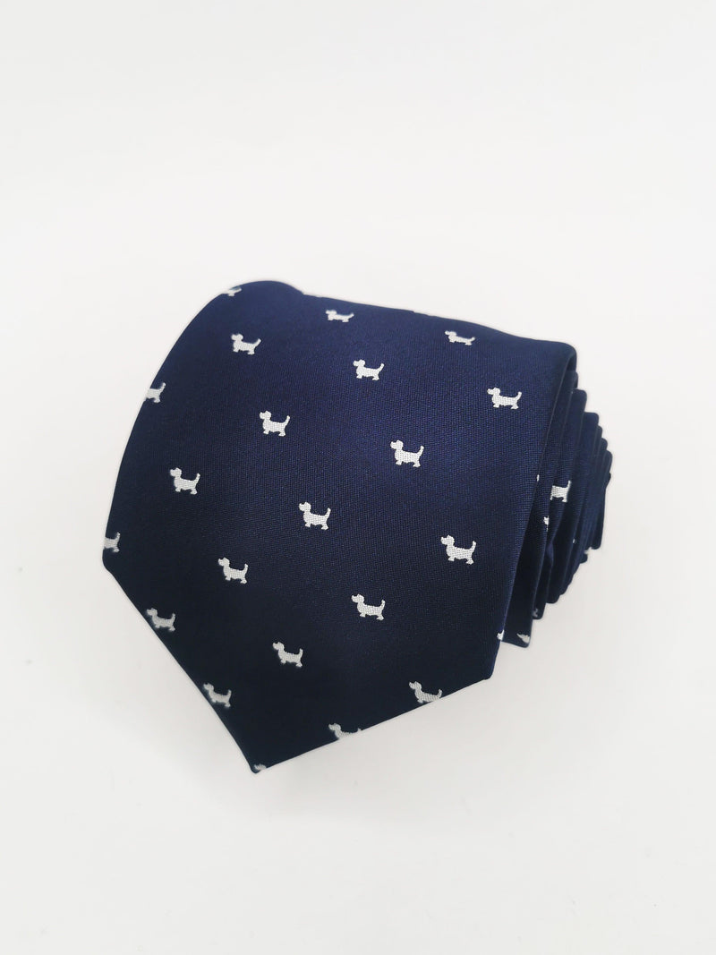 Corbata azul marino con perritos blancos - DiversoMen