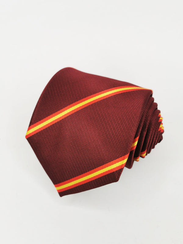 Corbata burdeos con rayas roja y amarilla - DiversoMen